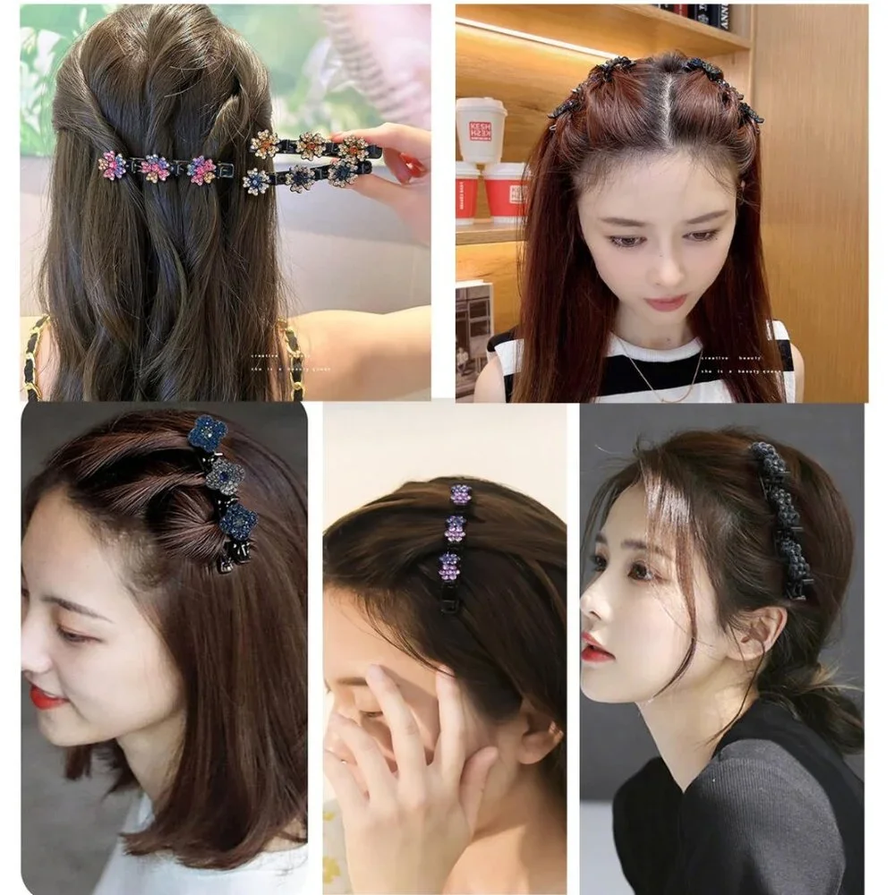 ☀️ 🇺🇸 Set of 6 Sparkling Crystal Stone Braided Hair Clips